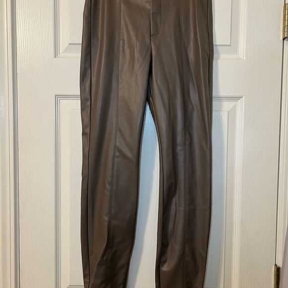 Zara Taupe Faux Leather Leggings Size Small NWT - Picture 4 of 11